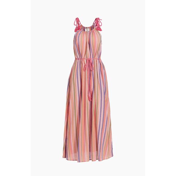 XIRENA Esme Stripe Cotton Dress In Citrus Melange Tie Straps Pockets Large NWT - Picture 13 of 16